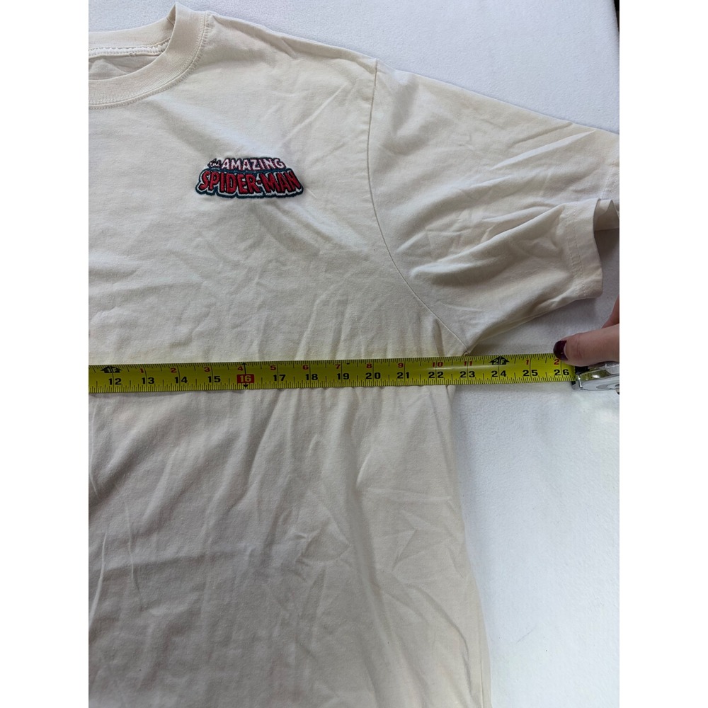 Marvel The Amazing Spider-Man Graphic T-Shirt Cream Mens Large Embroidered Logo - Picture 5 of 6